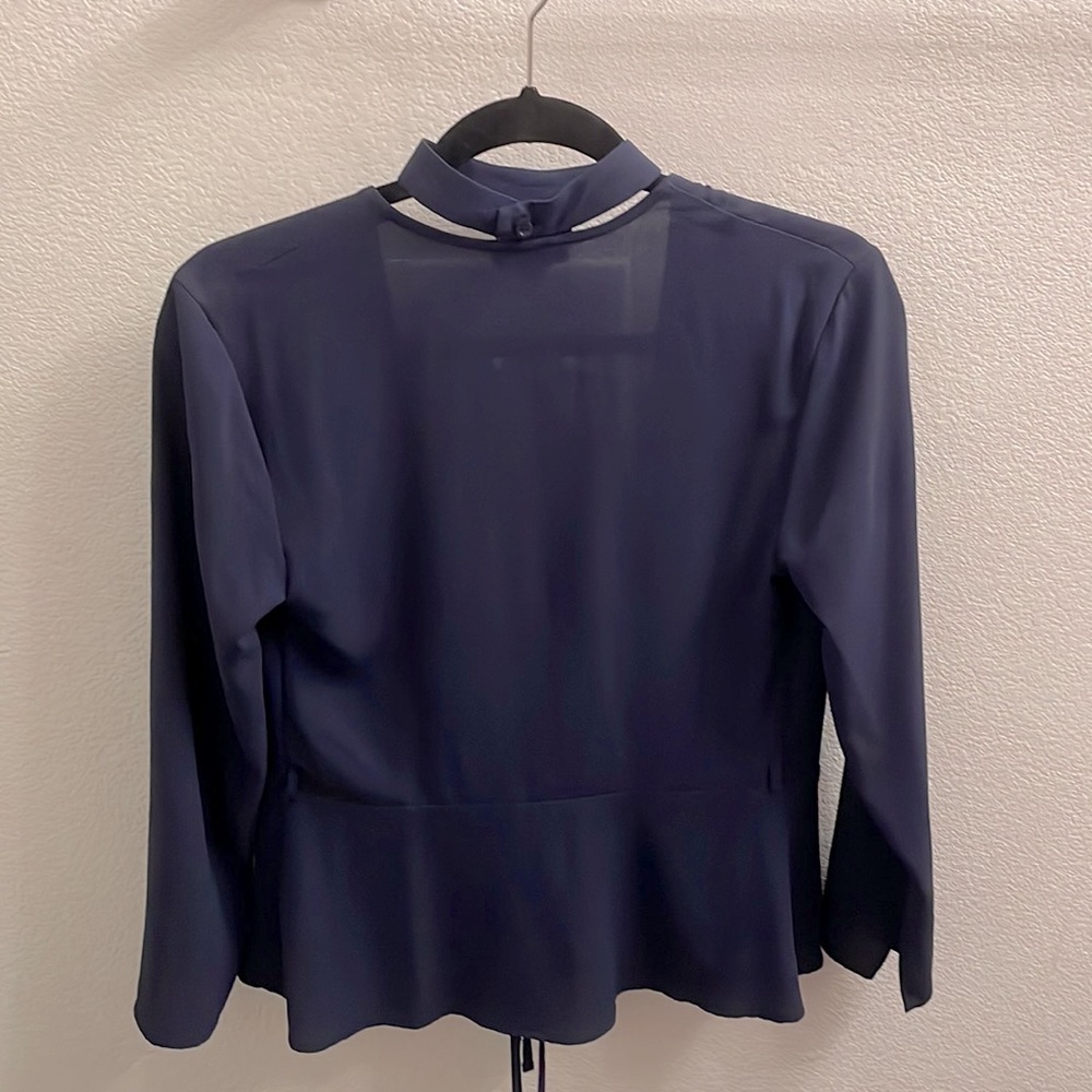 Topshop Navy Choker Wrap Tie Blouse - Picture 6 of 7